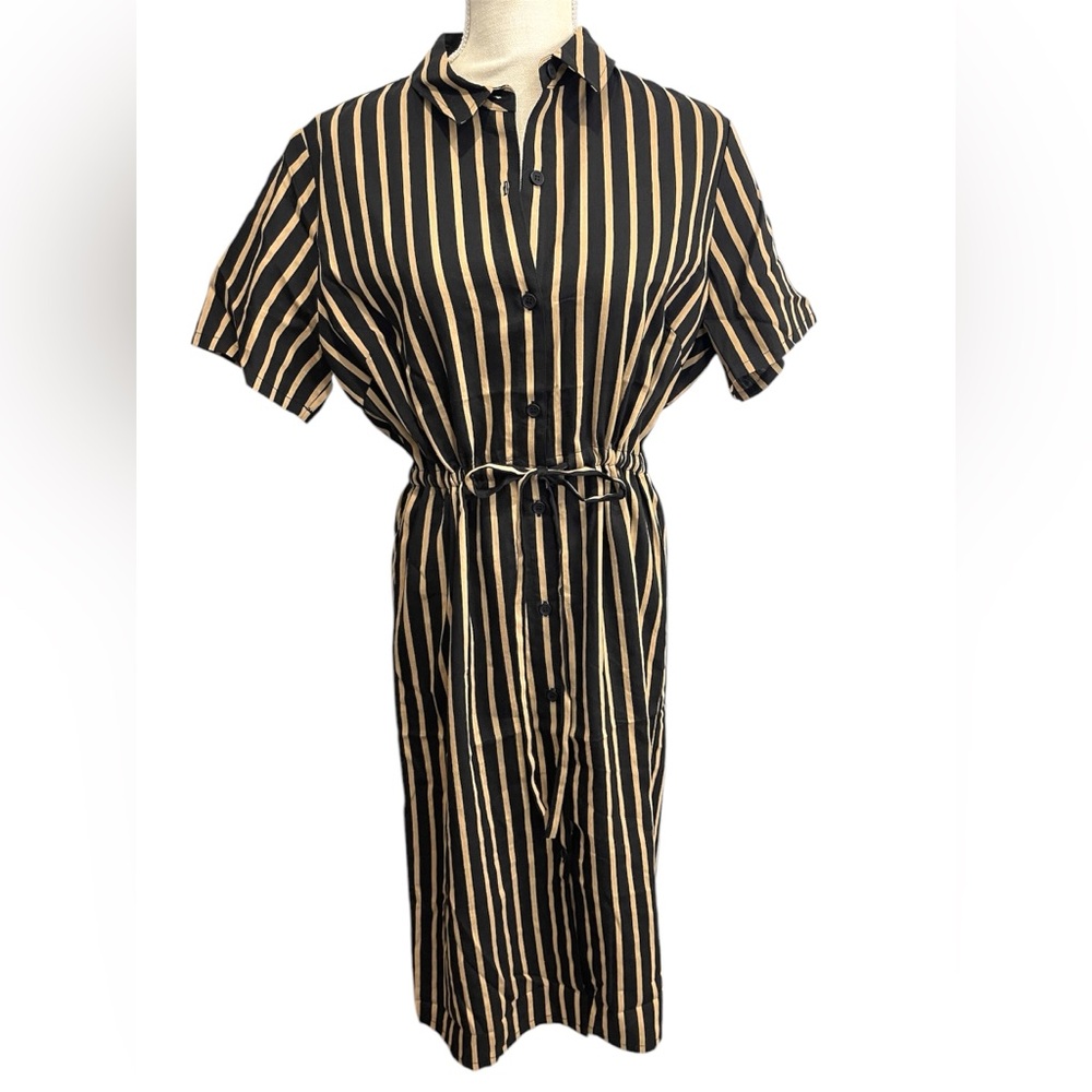 Knot Sisters (Mickie Dress) Black and Cream Buttoned Tie Front Midi Dress